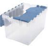 Attached Lid Container, 1.6 Cu.ft , 12 gal., Clear / Blue