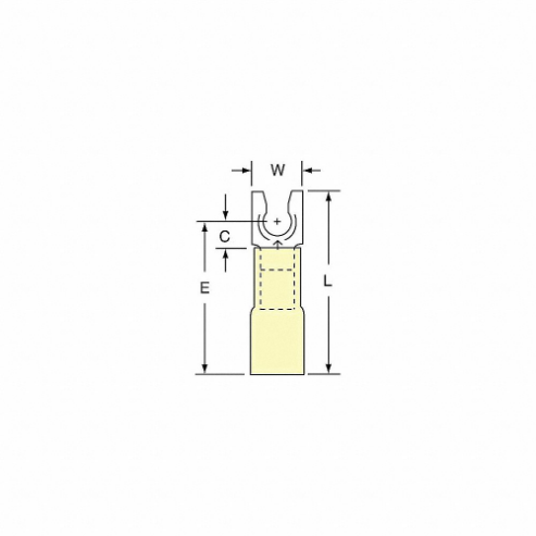 Fork Terminal, Yellow, #8 Stud Size, 0.26 to 0.50 Inch