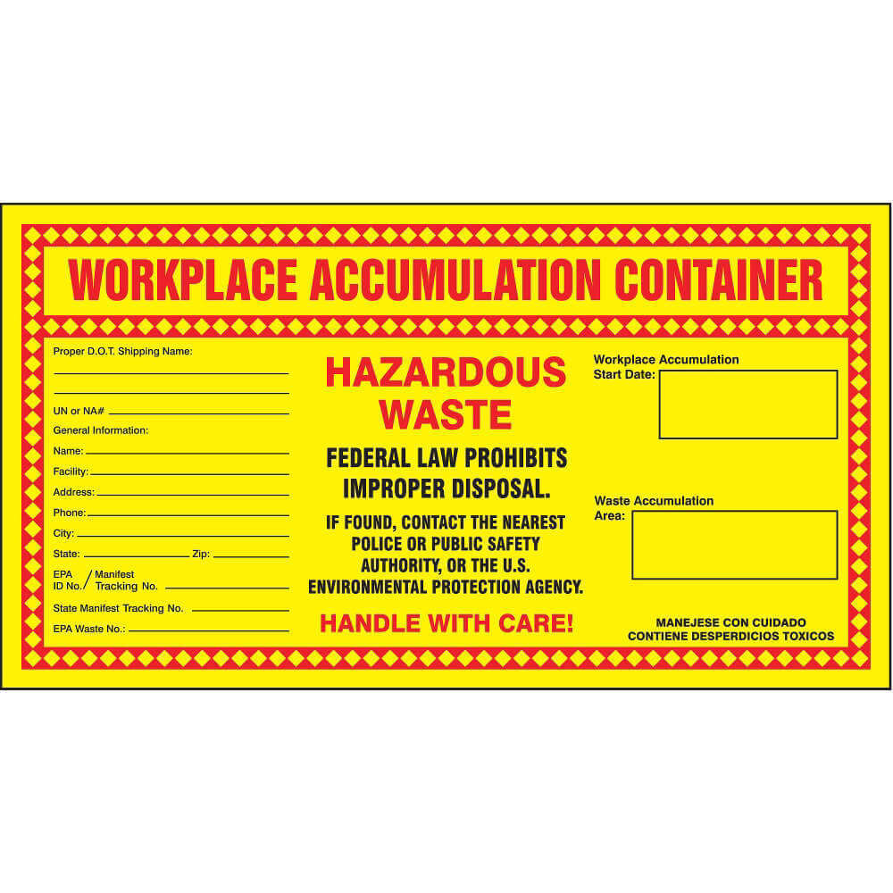 Accuform Mhzw Psp Hazardous Waste Label Inch H Pk Ekn
