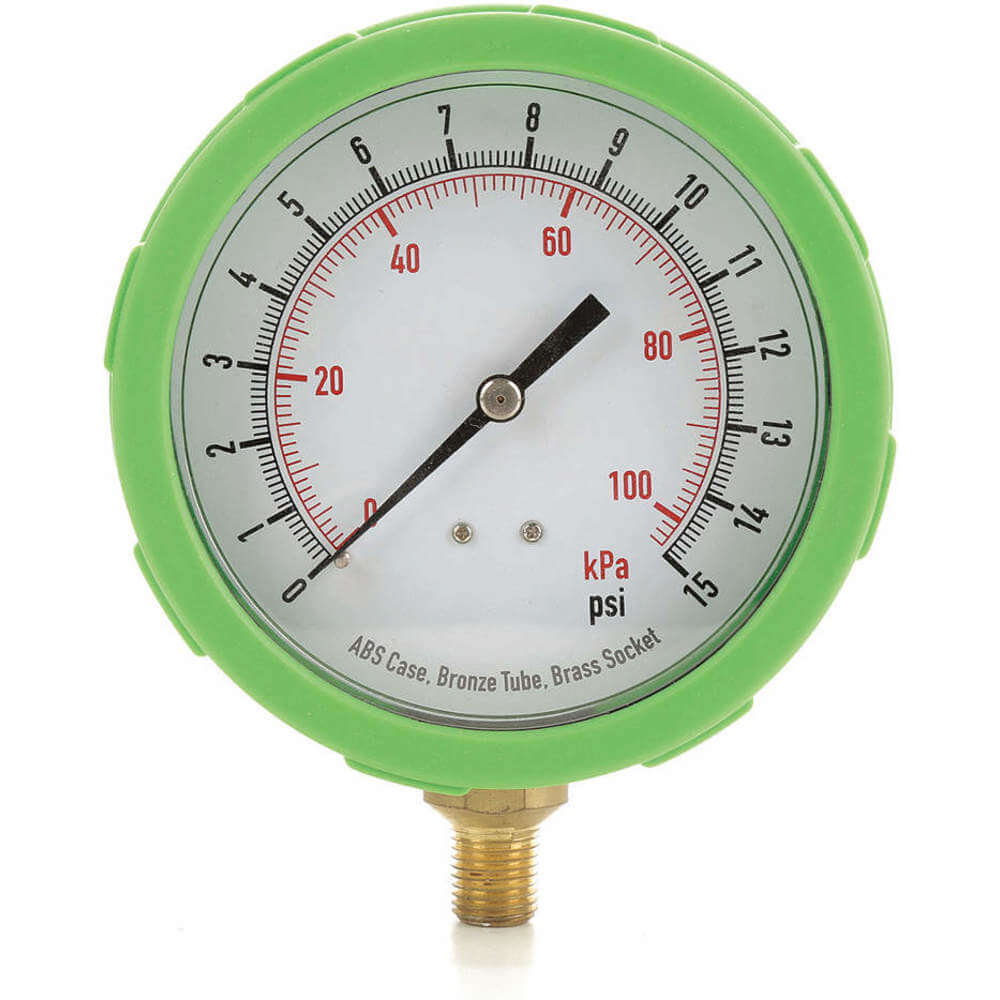 4" Green Test Pressure Gauge 0 to 15 Psi 1/4" MNTP Bottom Connection 4EFG9 