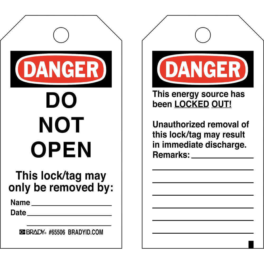 Heavy Duty Polyester 5-1//2 Height Brady Danger Do Not Operate Pack of 25 Only the Individual.. Maintenance Department 3 Width Tag