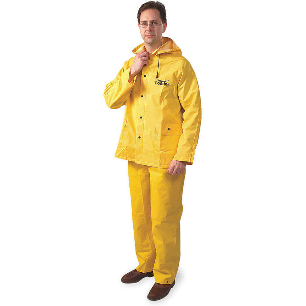 3 Piece Rainsuit With Detachable Hood, PVC, 13.8 mil Thick, Yellow