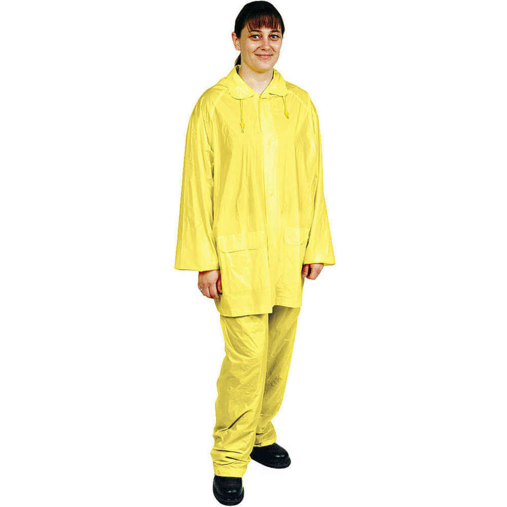3 Piece Rainsuit With Detachable Hood, PVC, 4 mil Thick, Yellow