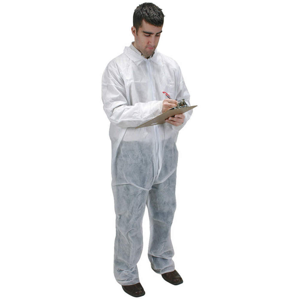 Coveralls, 3XL, Polypropylene, Open Wrist, Open Ankle, White, Serged Seam