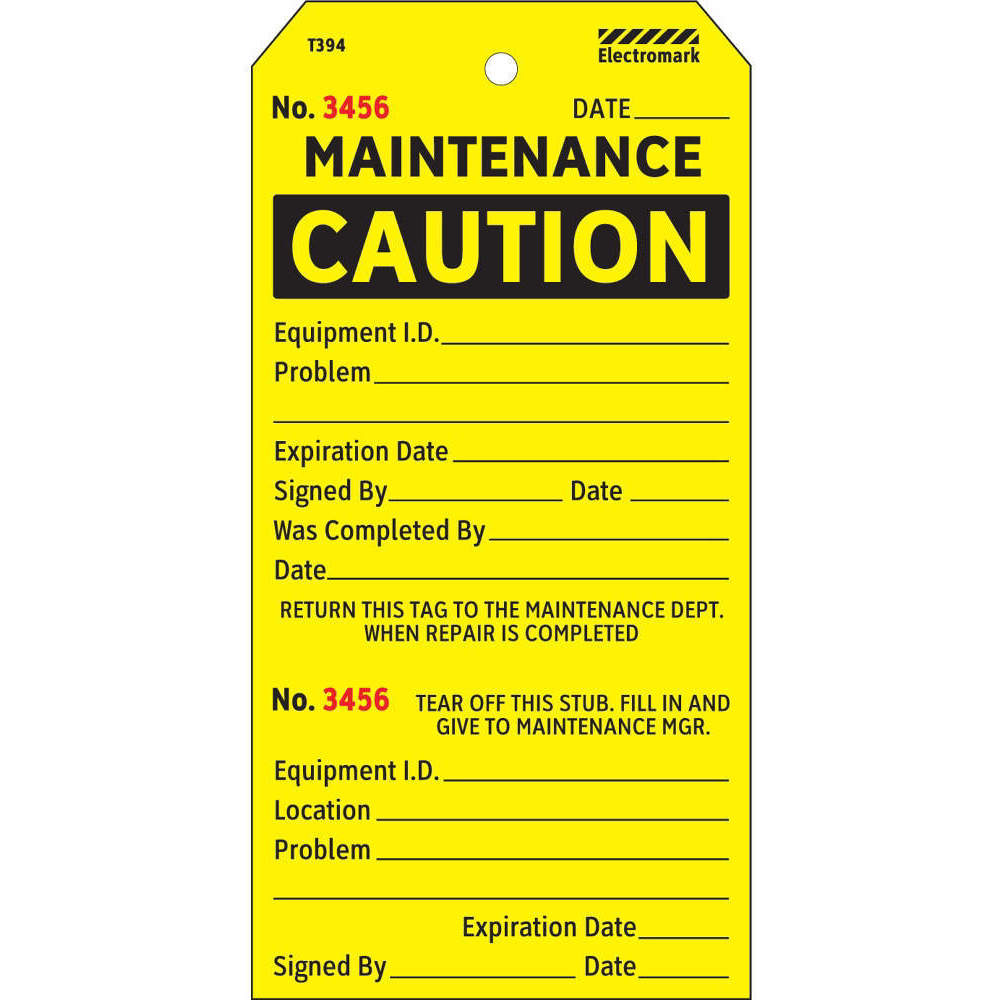 Caution Tag 5-3/4 x 2-7/8 Inch Black/yellow