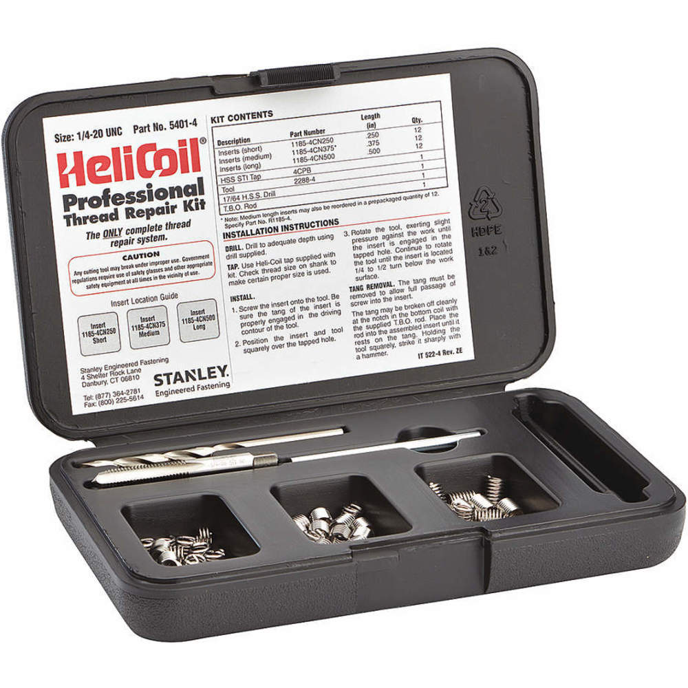 3 flutes Helicoil Thread Repair Kit 1/4-20 x.375 New 12 Inserts 