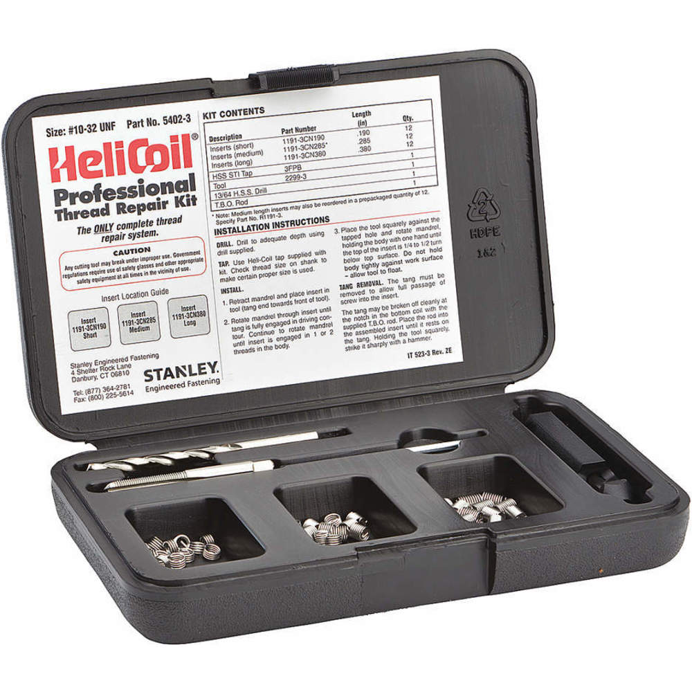 Helicoil 5402-3 | Thread Repair Kit, UNF, 10-32 Thread Size, Set of 36 .