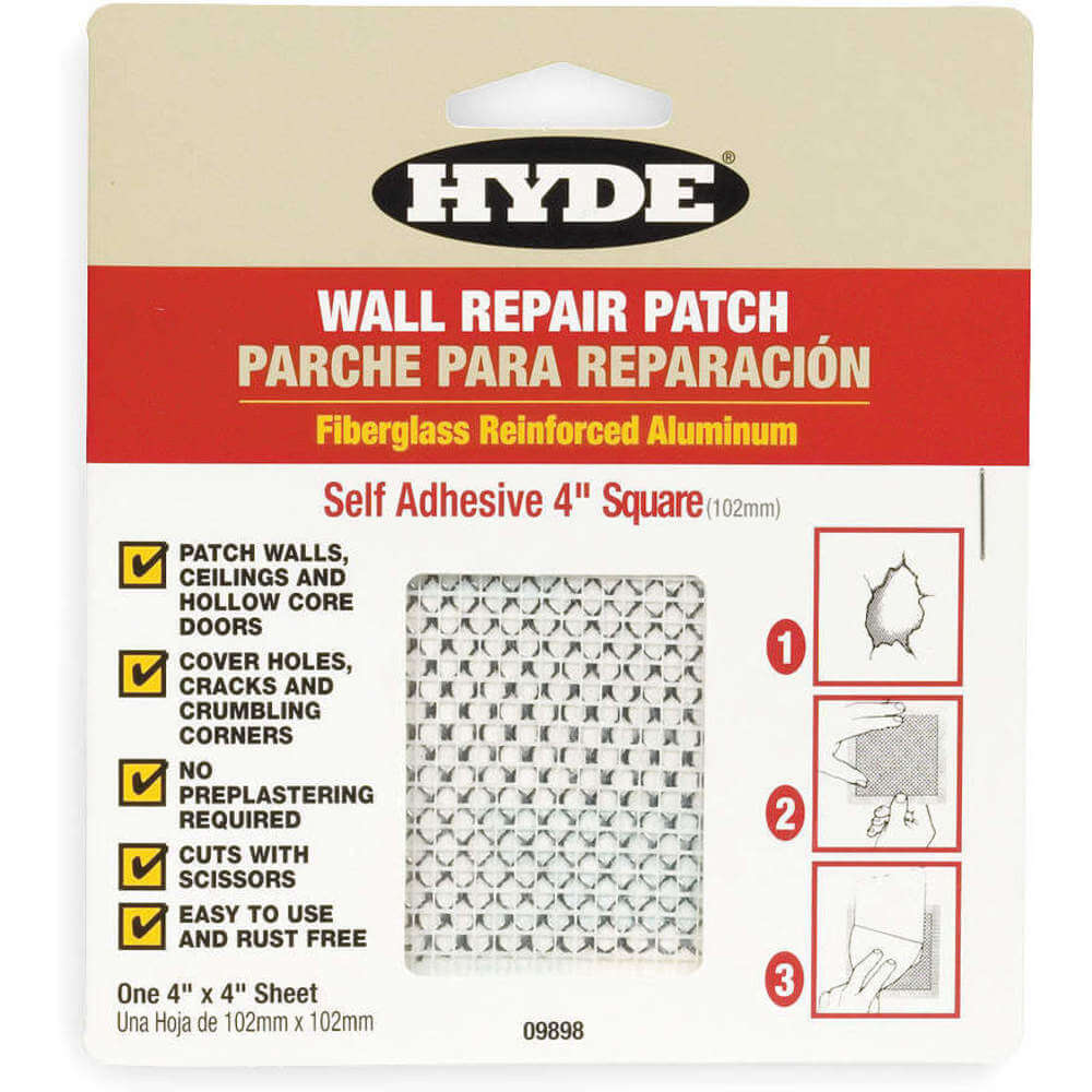 Hyde 09903 Wall Patch,4 x 4 In,Aluminum/Fiberglass