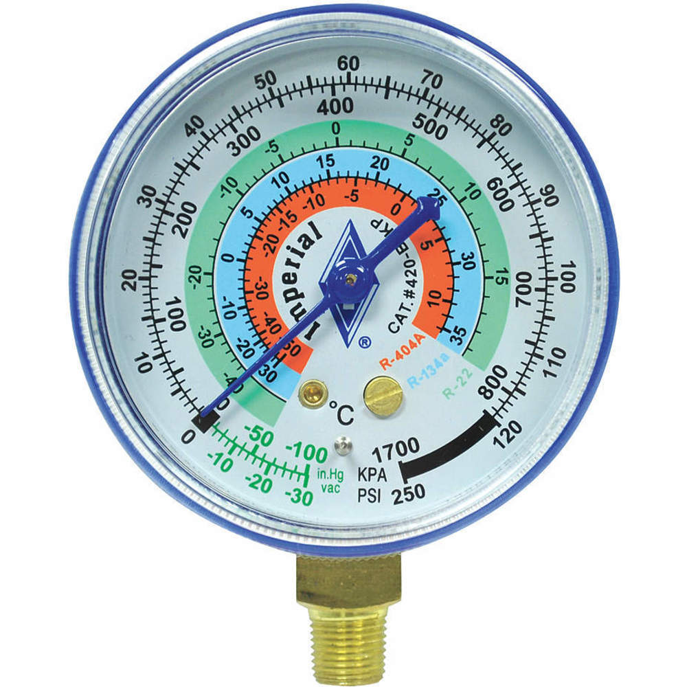 Low Side Pressure Gauge, Blue Colour, 2-1/2 Inch Diameter