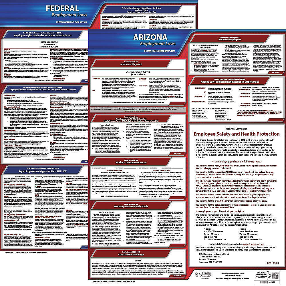 Jj Keller 100AZ1 36EU64 Labor Law Poster Federal and State AZ ENG