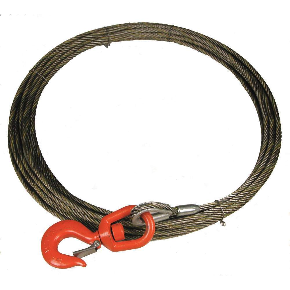38WSX50-50 ft Bright Lift-All 800 lb Working Load Limit Carbon Steel Wire Winch Cable with 4