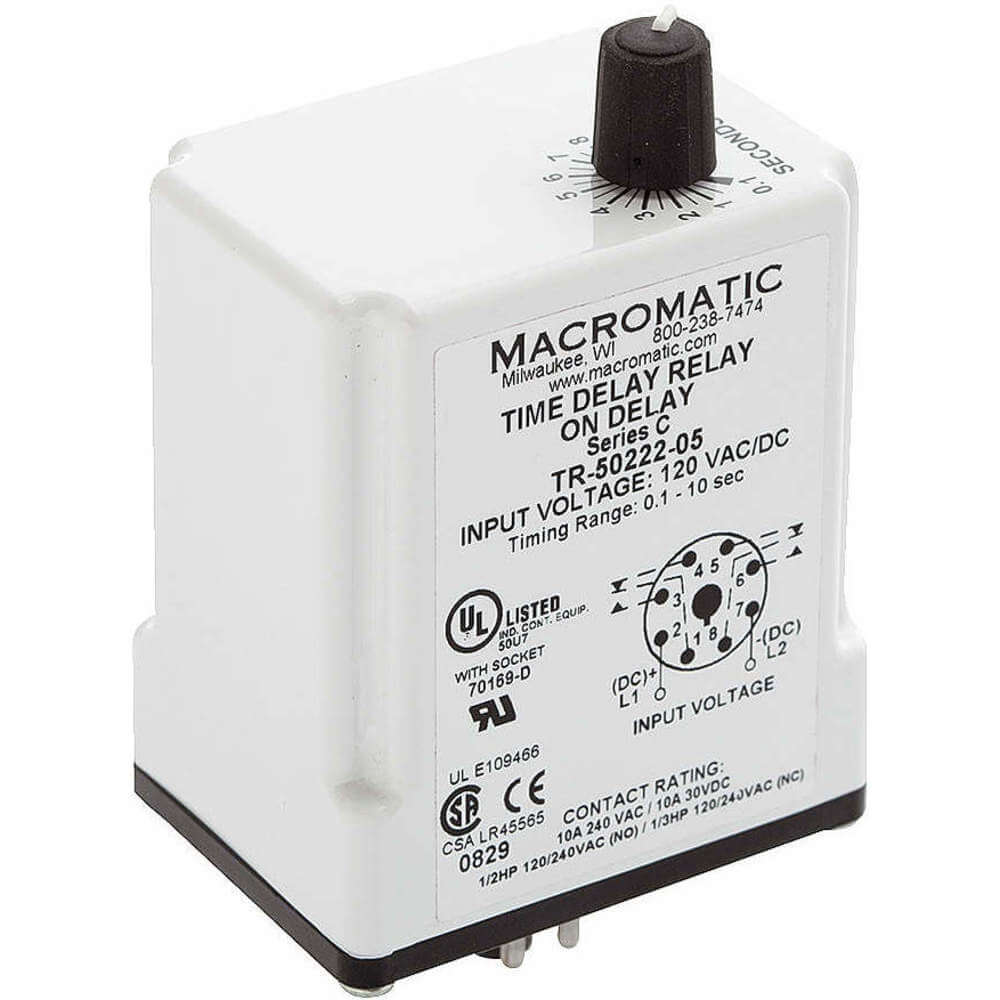 NEW MACROMATIC  0.1-10 SEC TIME DELAY RELAY TR-51622-05 120VAC W/ BASE 