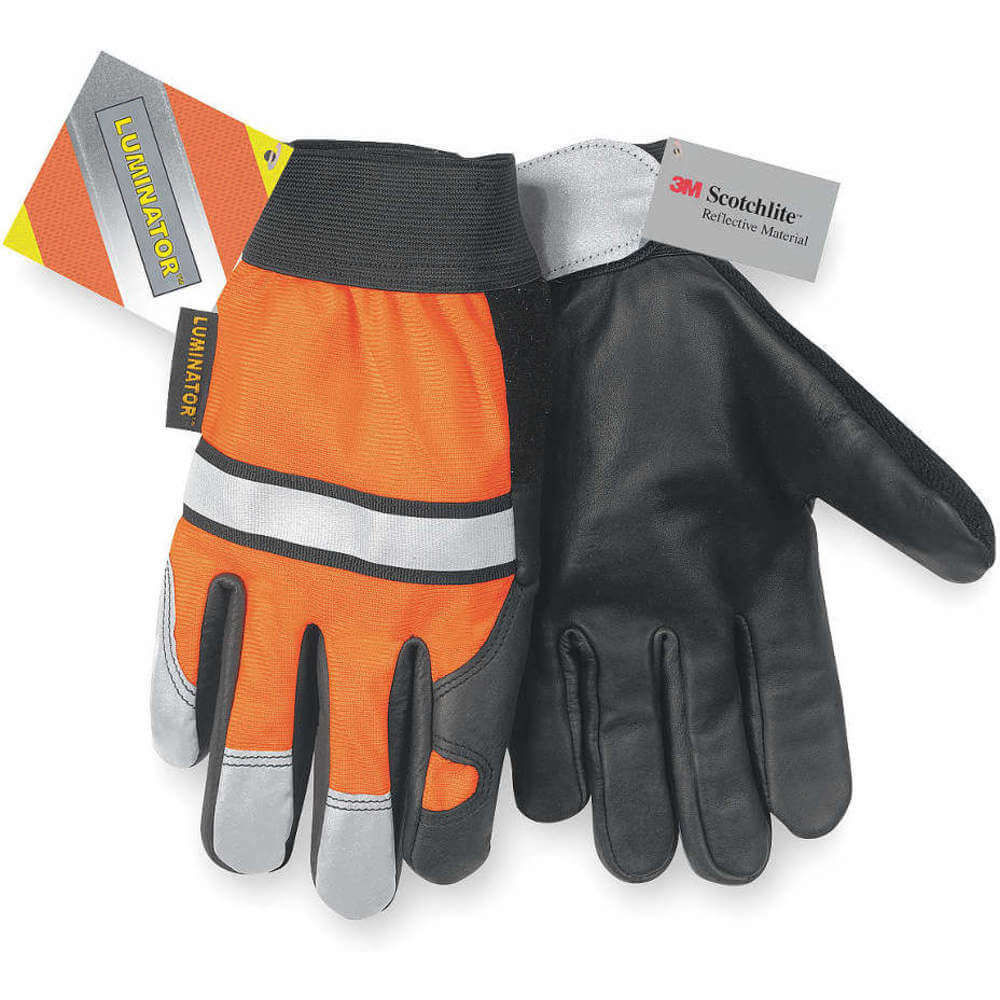 Leather Gloves, XL, High Visibility Orange, PR