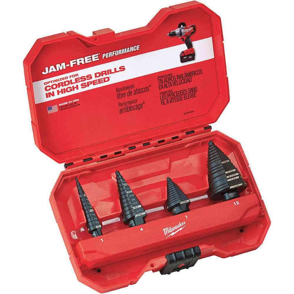Step Drill Bit Set Hss 1/8-1-3/8 Inch 4 Piece