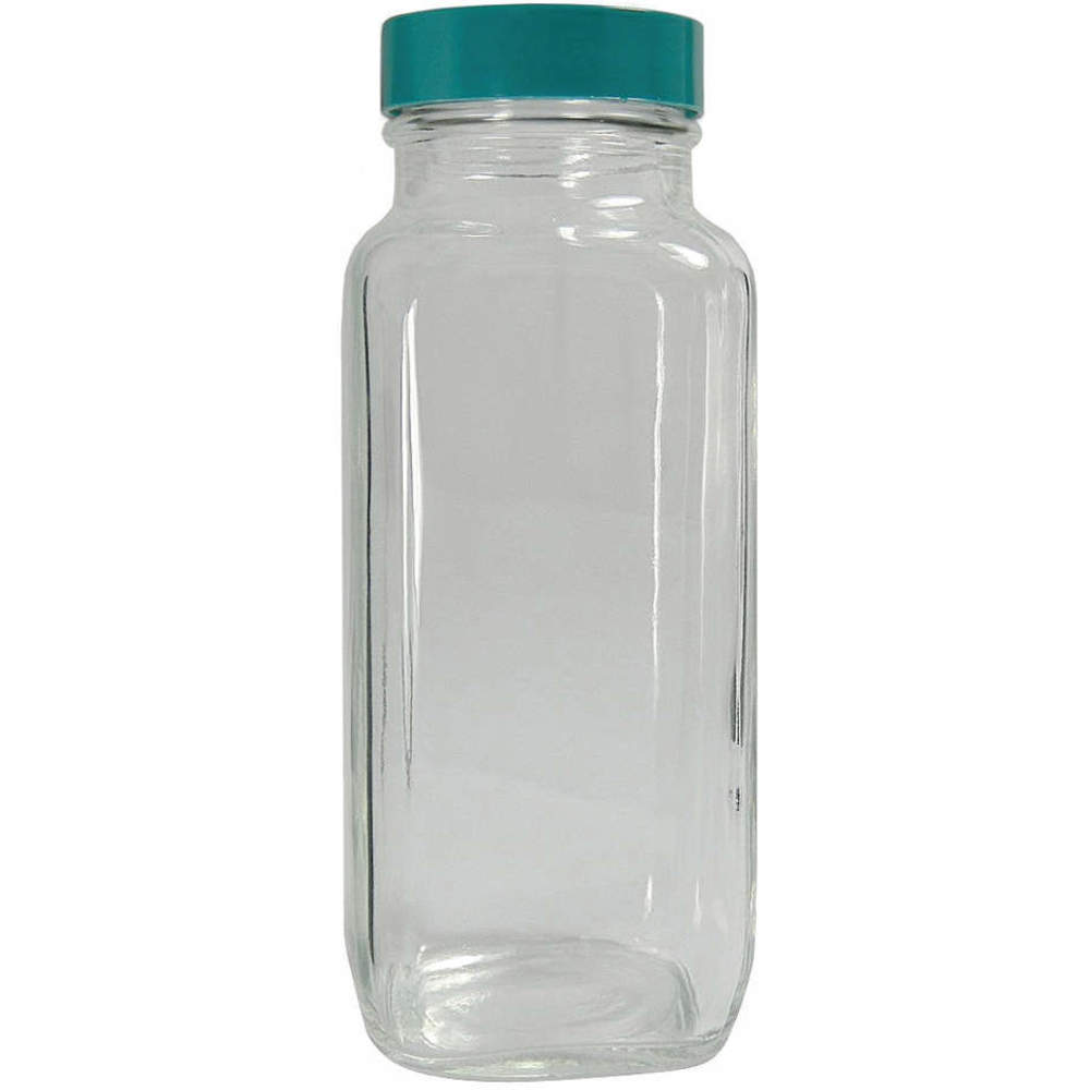 480 mL Qorpak GLC-01364 French Square Bottle with 48-400 Green Thermoset F217 and PTFE Lined Cap Clear Pack of 24