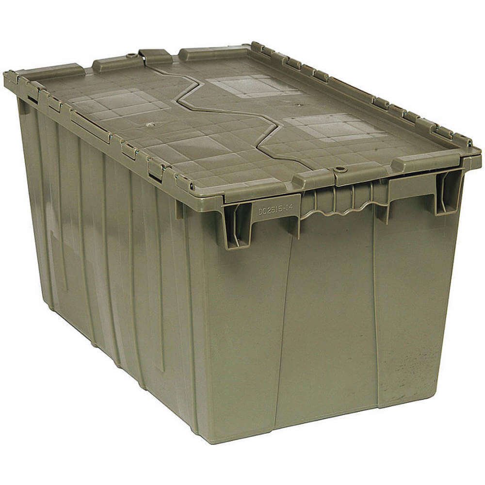 Attached Lid Container, 16.5 Gal, 25 3/8 x 16 1/4 x 13 3/4 Inch, Plastic