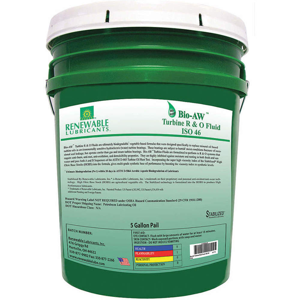 Bio AW Turbine R&O Fluid, ISO Grade 46, Pail 5 Gallon Capacity