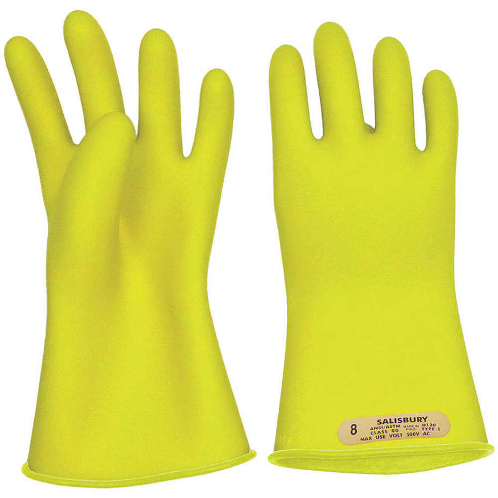 Class 00 Electrical Insulating Rubber Gloves, 11 Inch, Yellow