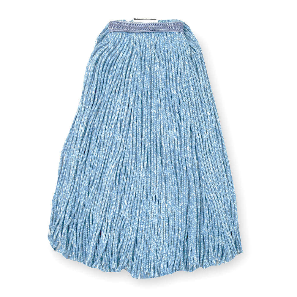 Wet Mop, String Mop, Clamp-On/Slide-On Connection, 24 oz Dry Wt, Cotton, Blue