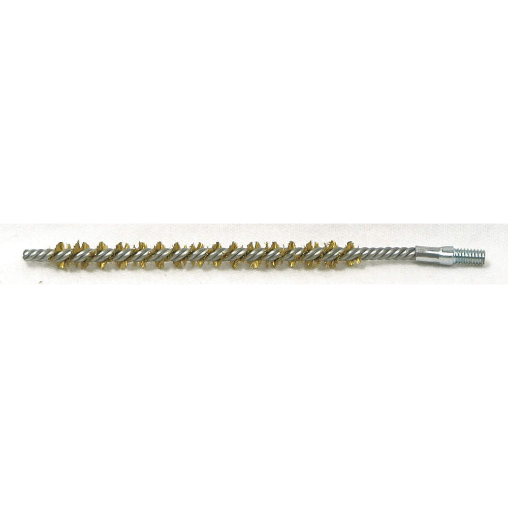 Condenser Tube Brush, Single Spiral/Double Stem, Brass, 3 in Brush Lg, 1/4 in Brush Dia., 8-32 Male Thread