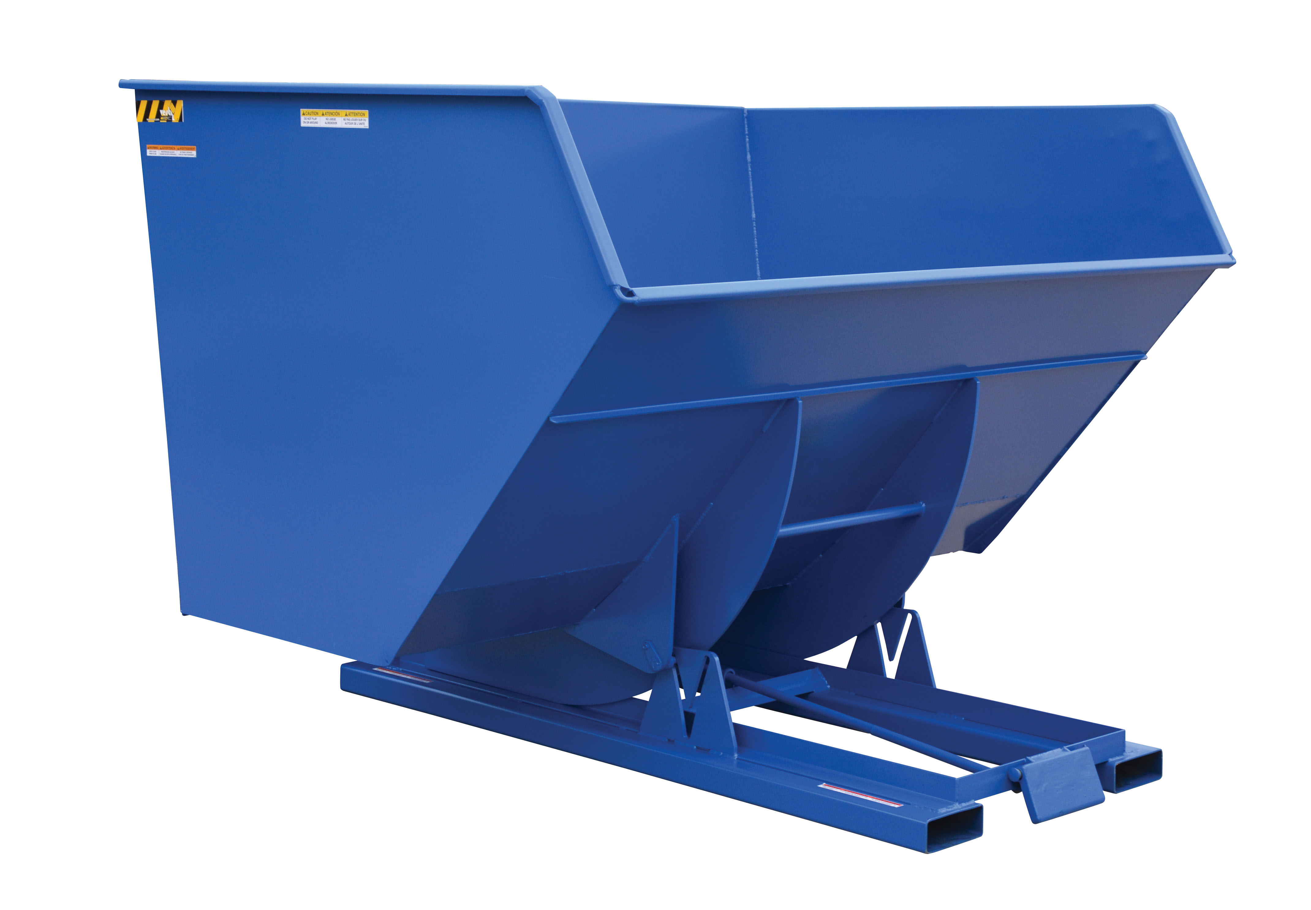 6000 lb in. 79-3/8 x 90 x 64-3/8 Vestil D-500-HD Steel Self-Dump Heavy Duty Hopper Overall L x W x H Capacity Blue 