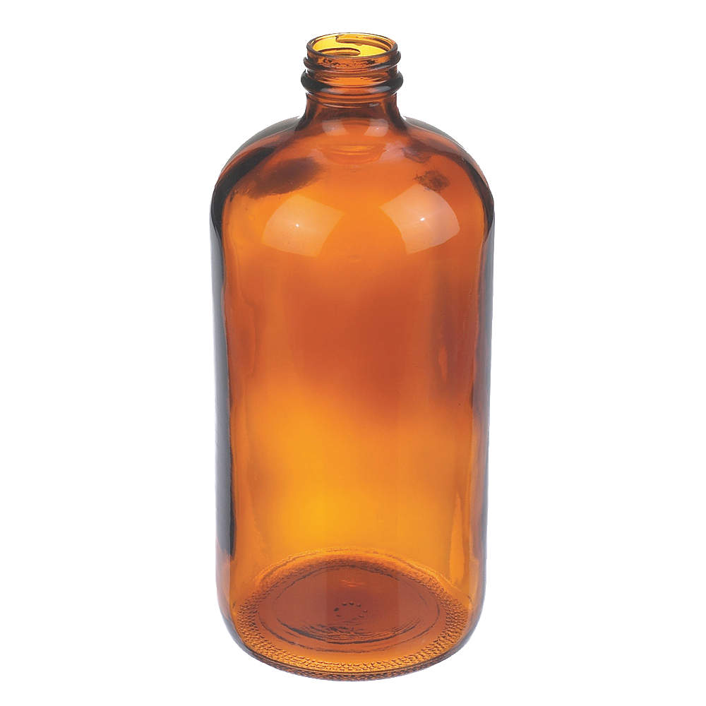 Bottle, Soda Lime Glass, 1L Capacity, 32 fl oz Capacity, 94mm Dia, Non-Sterile, Amber