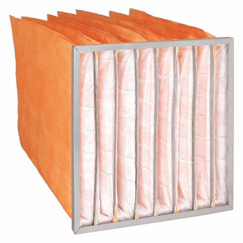 Pocket Air Filter, 24 x 24 x 29 Inch Nominal Filter Size, Orange, Synthetic, 8 Pockets, 150 Deg. Max Temp