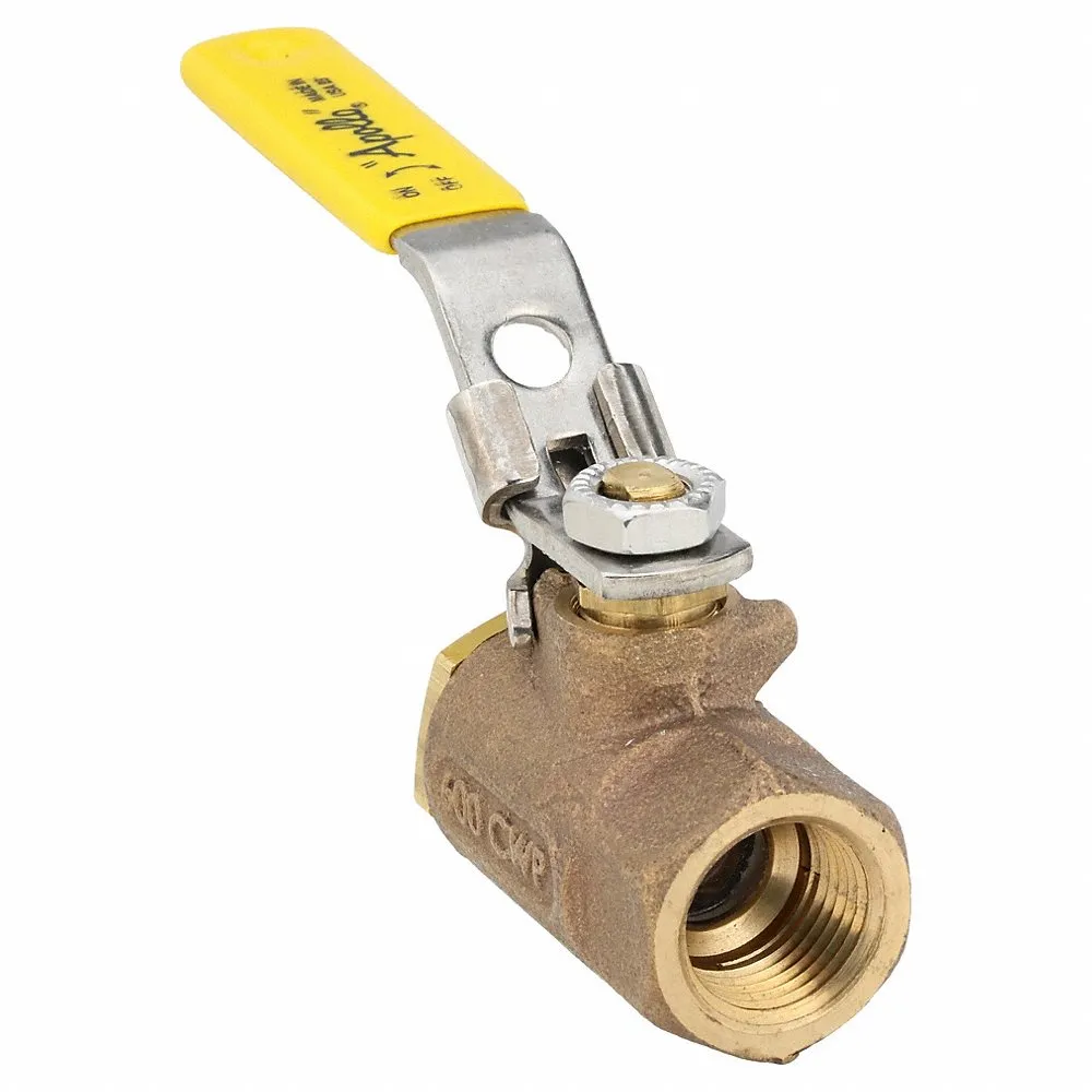 Bronze 2 Pcs Ball Valve with SS Latch-Lock Lever and Nut 1/2 Inch Size, 2 x FNPT, 7.45 x 2.76 x 4.43 Inch Size