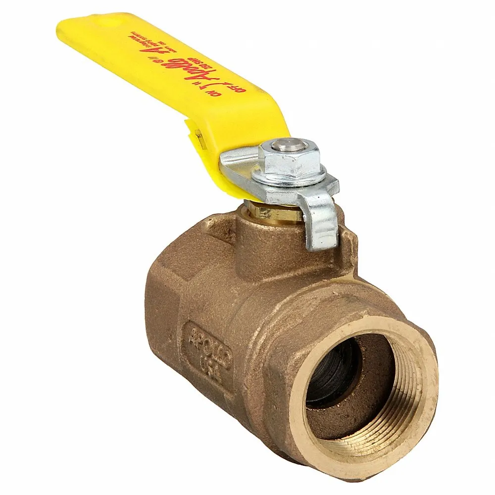 Bronze Ball Valve Inline Fnpt 1-1/4 Inch, FNPT x FNPT, Std Port, 2 Pcs, PTFE, SS