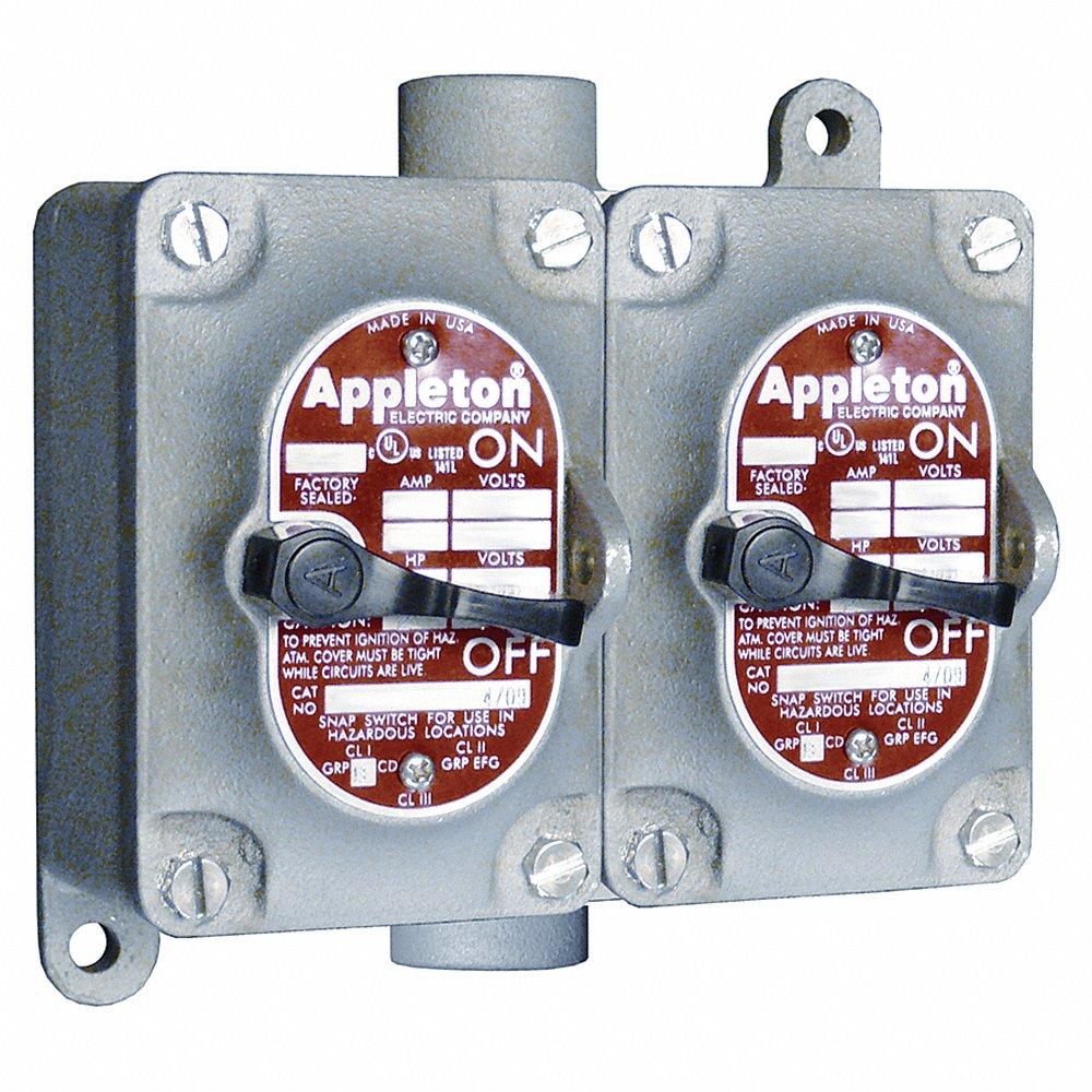 Appleton Electric EDSC275F1 13V114 Tumbler Switch, 2 Gangs, Feed