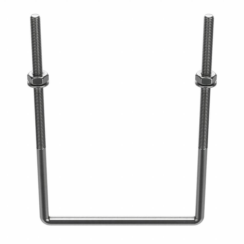 U Bolt, 3/8 In - 16 Thread Size, Square, 7 In Inside Lg., 4 In Inside Wd., Plain