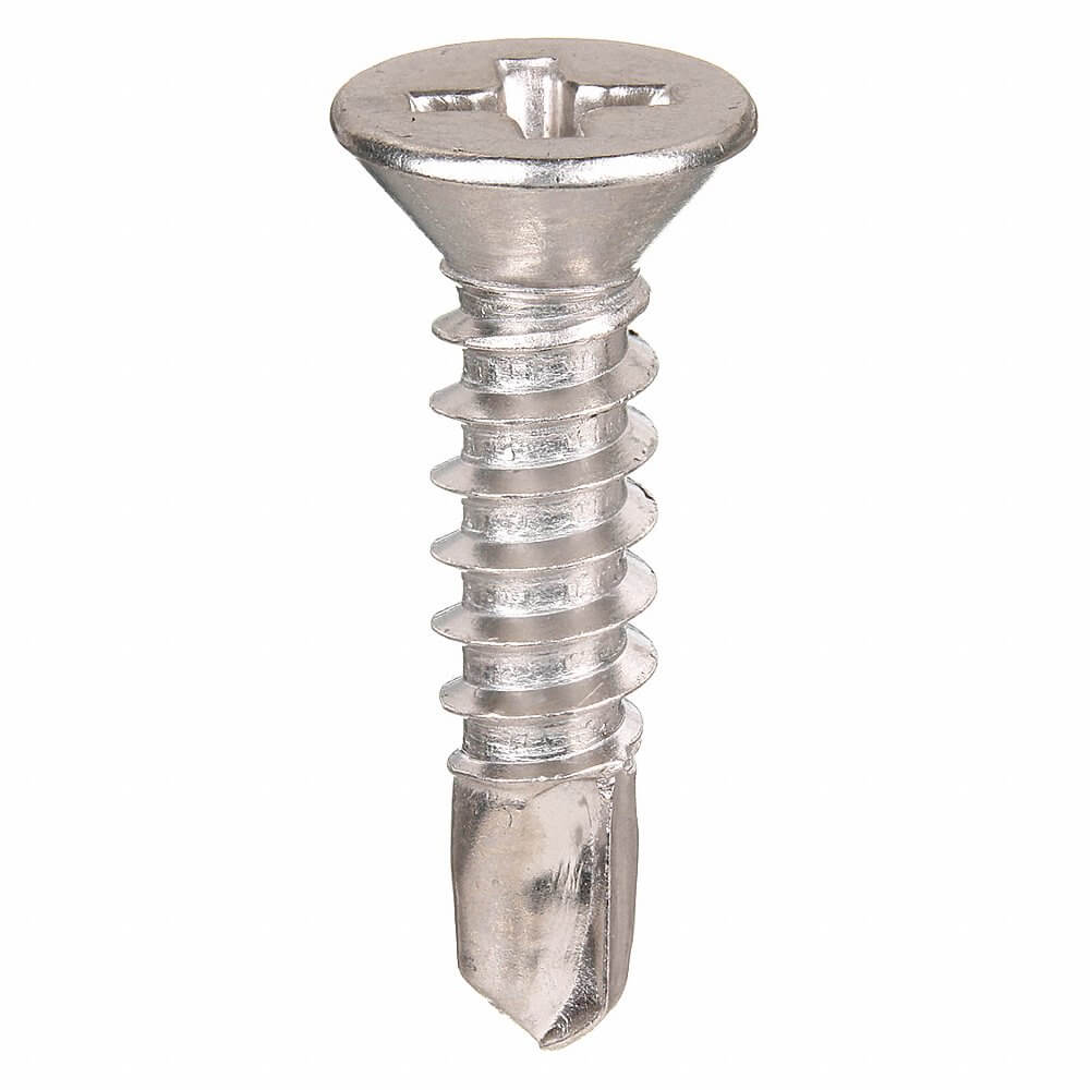 Stainless Steel Sheet Metal Screw, Plain Finish, Flat Head, Phillips Drive, Self-Drilling Point, 3/4 inch Length, #6-20 Threads (Pack of 100)