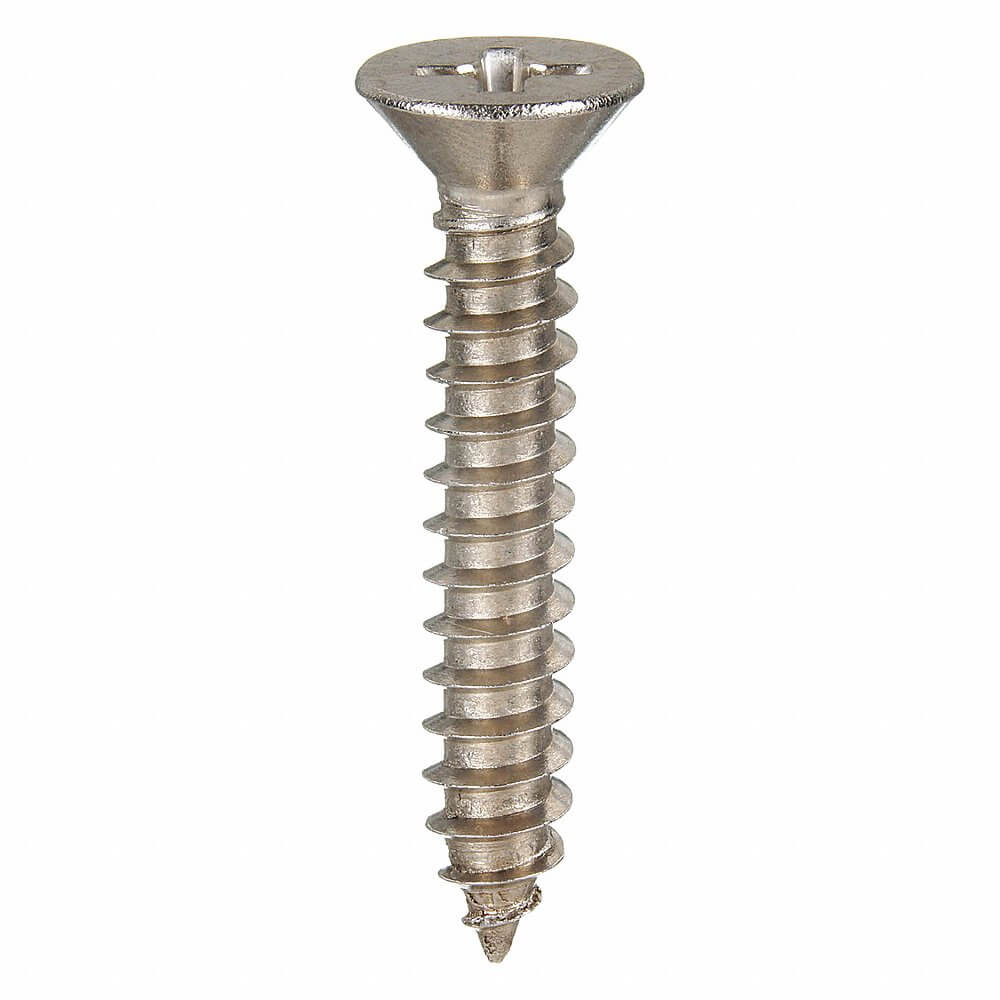 Sheet Metal Screw, 1 1/2 In Lg., 0.1 In Head Ht., 5/16 In Head Dia., 8 Screw Size, Phillips, Flat, Pln