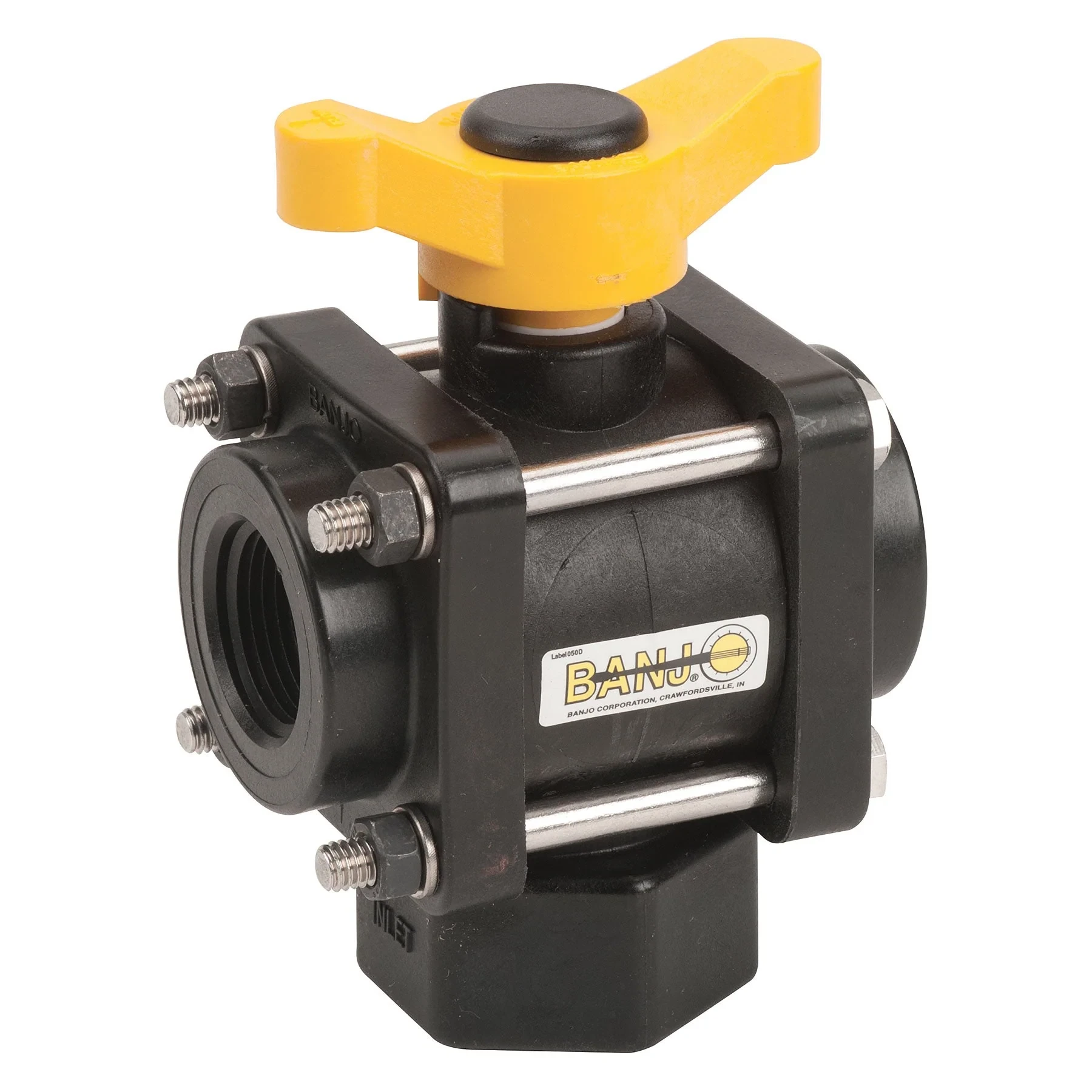 Ball Valve, Bottom Load, 1 Inch, 3 Way, Polypropylene