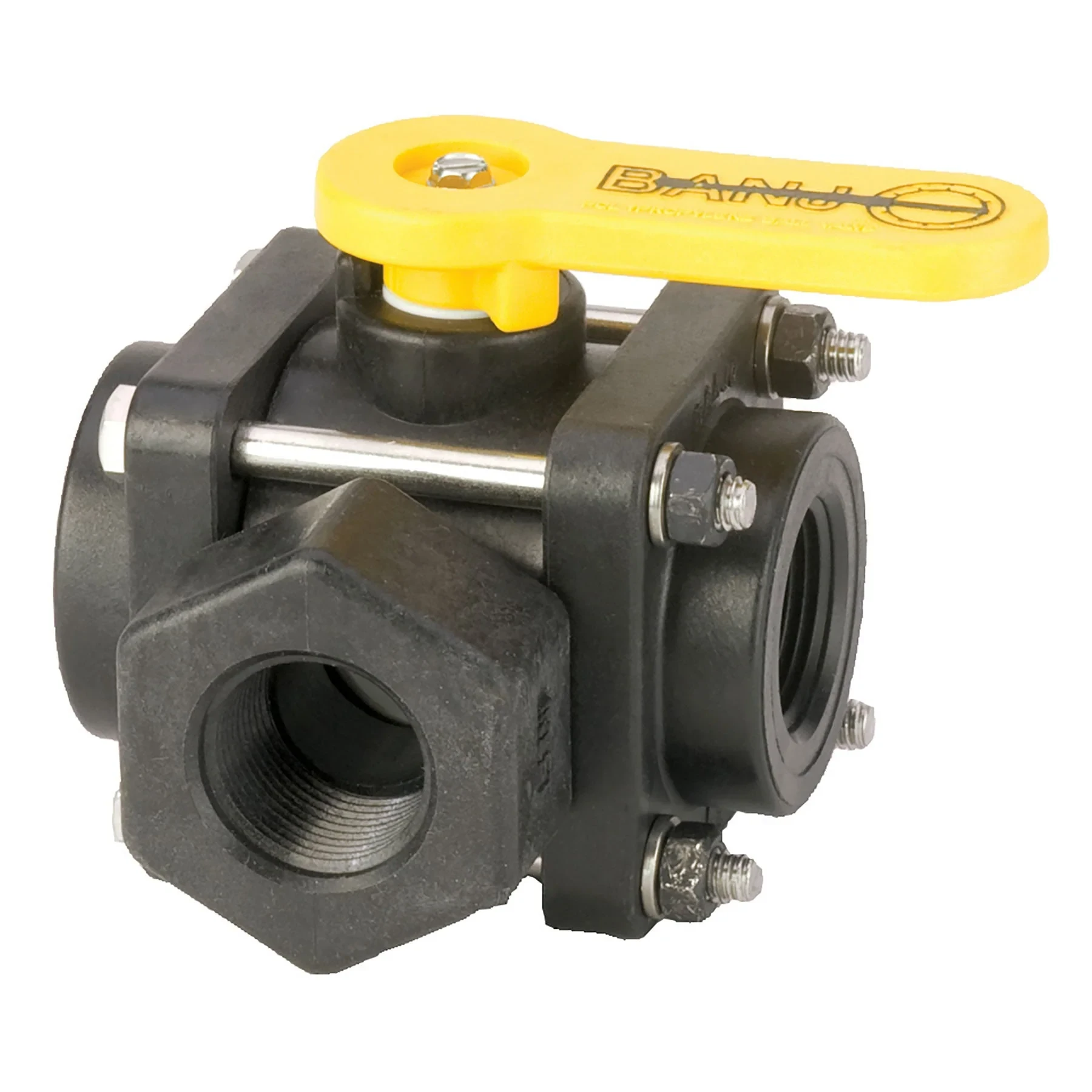 Ball Valve, Side Load, 3 Way, 1 Inch, FPT, Polypropylene