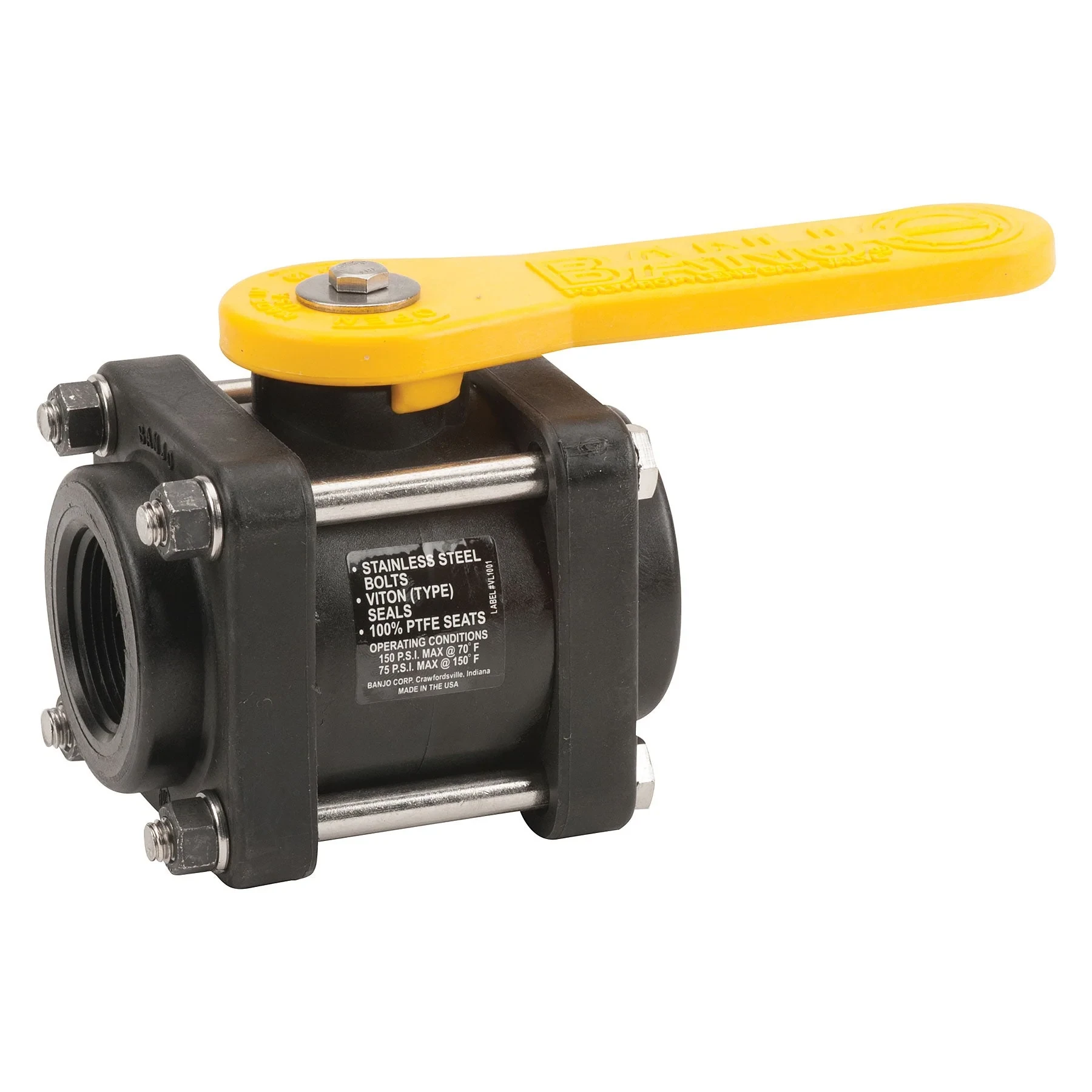 Full Port Ball Valve, 4-Bolt Design, 1-1/4 Inch, Polypropylene