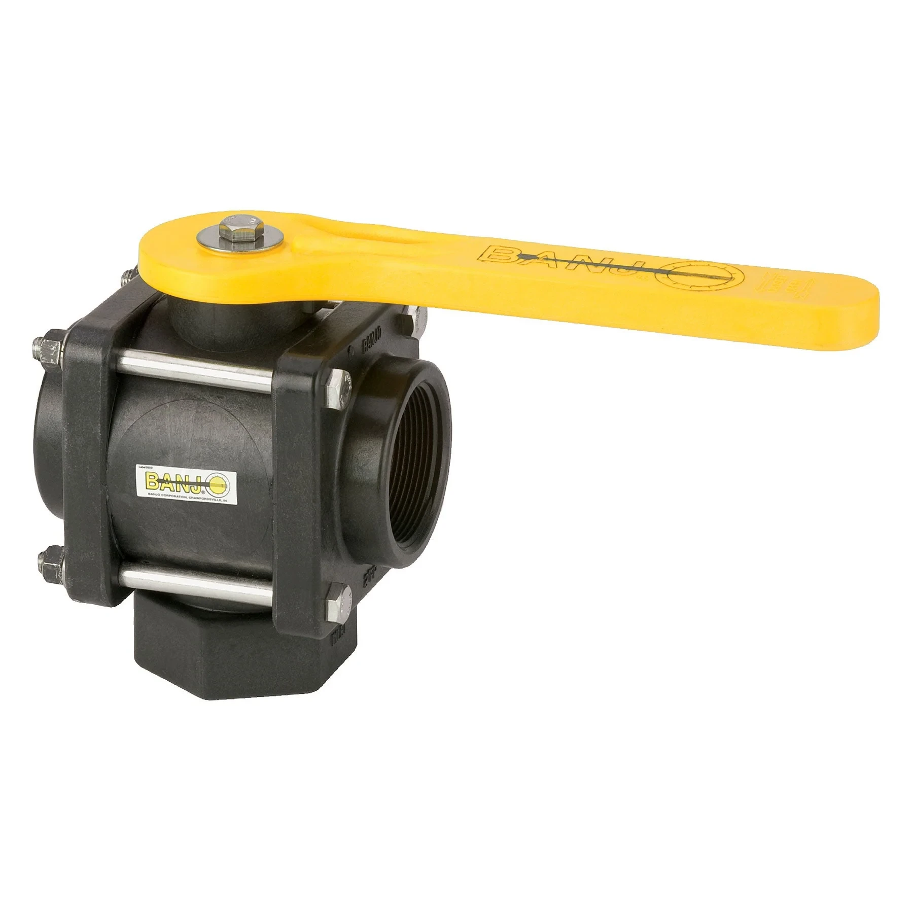 Fpt 3-Way Bottom Load Poly Ball Valve, 2 Inch Size