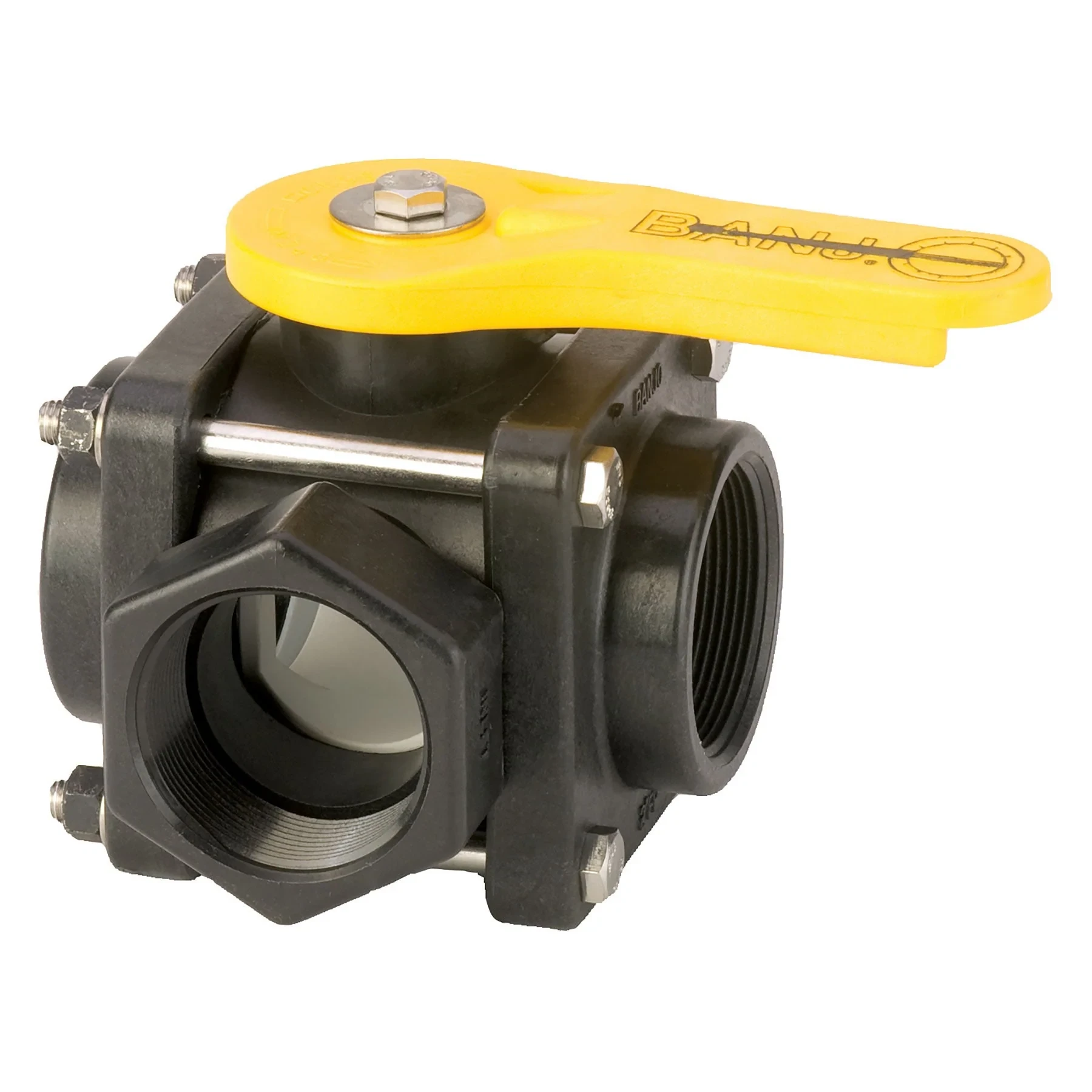 Fpt 3-Way Side Load Poly Ball Valve, 2 Inch Size