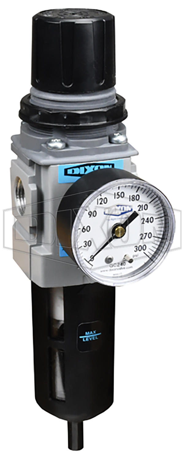 Compact Filter Regulator, 1/4 Inch Size, Auto Drain, Transparent Bowl And Guard