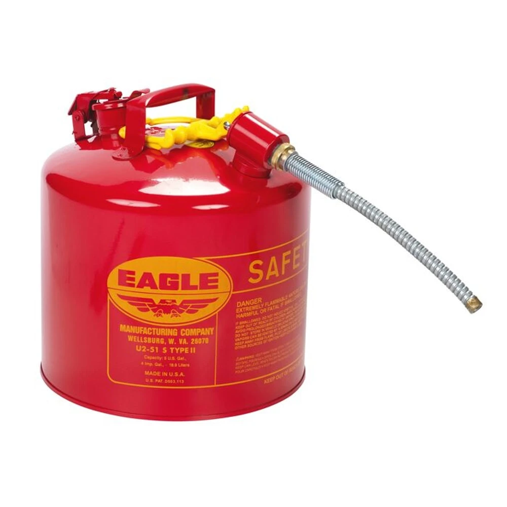 Type II Safety Can, 5 gal. Capacity, Steel, Galvanized Finish, Red
