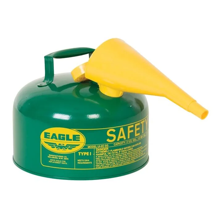 Type I Safety Can, 2 gal. Capacity, Steel, Green, Used For Oil