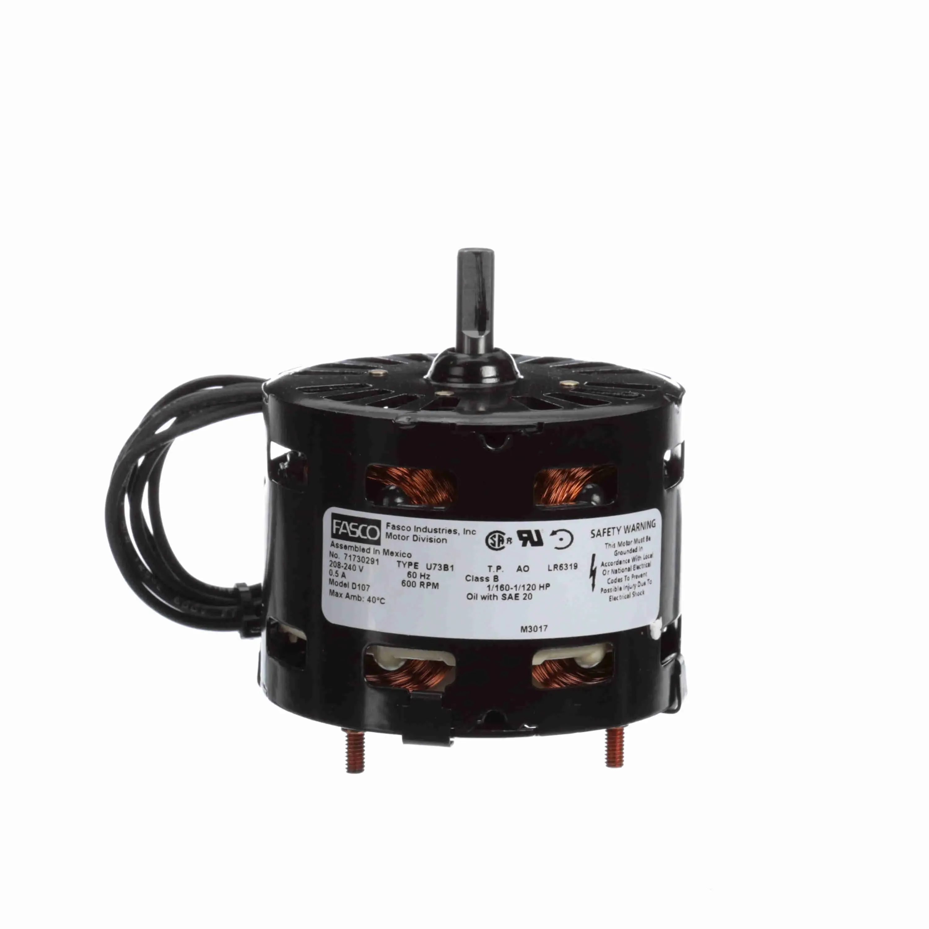 Fan and Blower Motor, 1/160 - 1/120 HP, 1 Phase, 60 Hz, 208-240 V, 600 RPM, 1 Speed