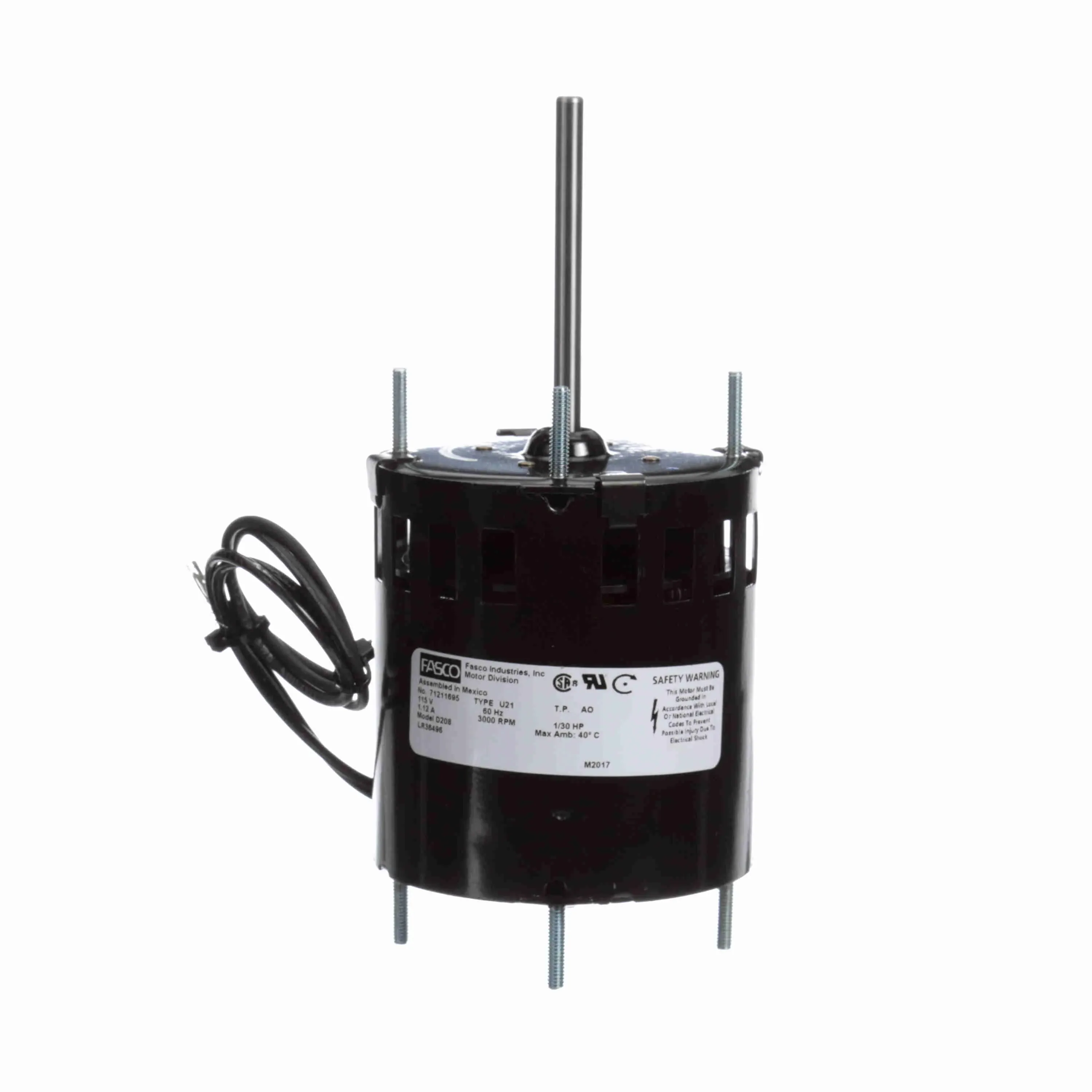 Fan and Blower Motor, 1/30 HP, 1 Phase, 60 Hz, 115 V, 3000 RPM, 1 Speed, 3.3 Inch Diameter