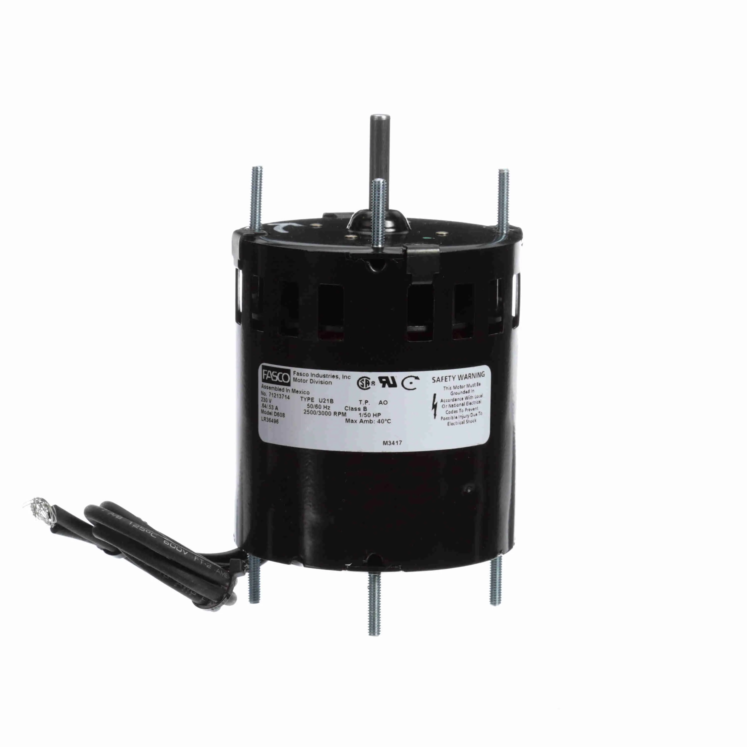 Fan and Blower Motor, 1/50 HP, 1 Phase, 50 Hz, 230 V, 2500/3000 RPM, 3.3 Inch Diameter