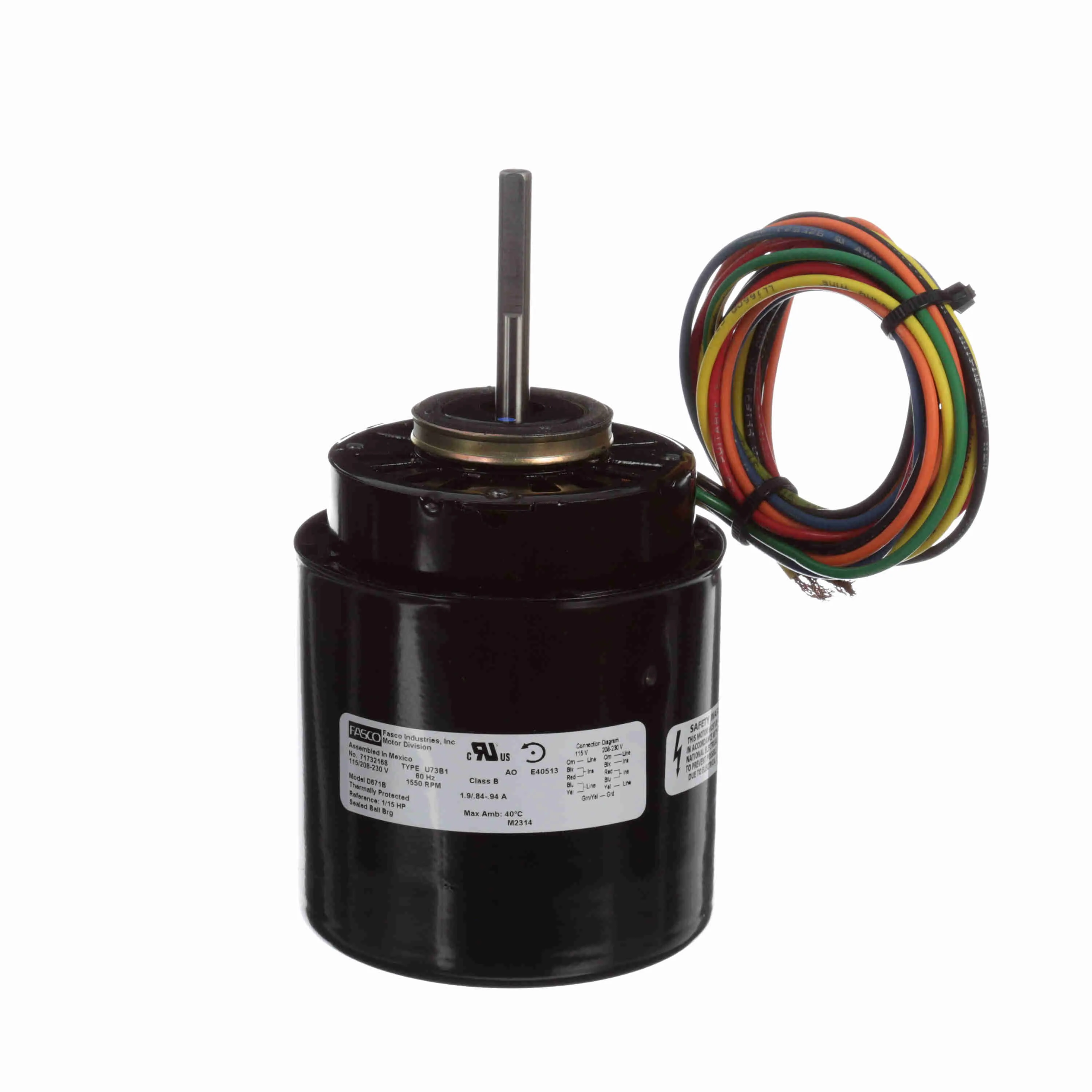 Refrigeration Motor, 1/15 HP, 1 Phase, 60 Hz, 115/208-230 V, 1550 RPM, 1 Speed
