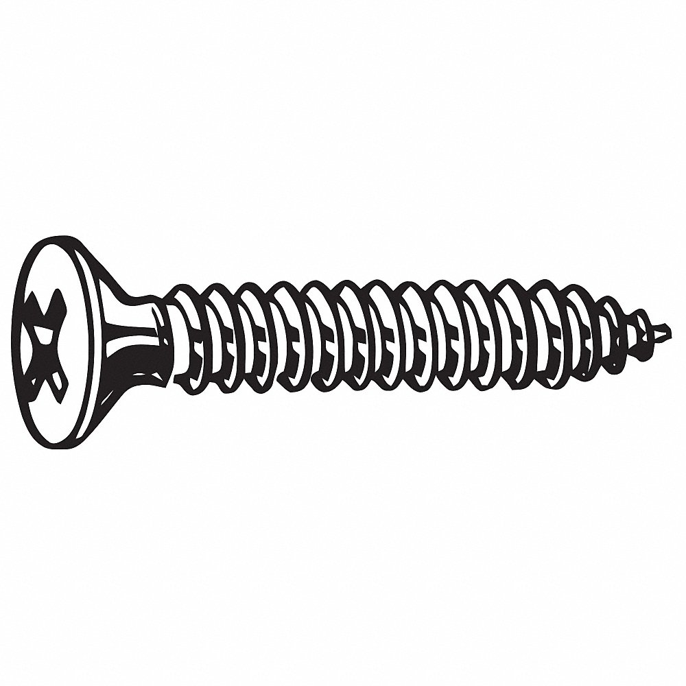 Tapping Sheet Metal Screw, 1/2 In Lg., 0.132 In Head Ht., 0.412 In Head Dia., 12 Screw Size, Phillips, Flat, Steel