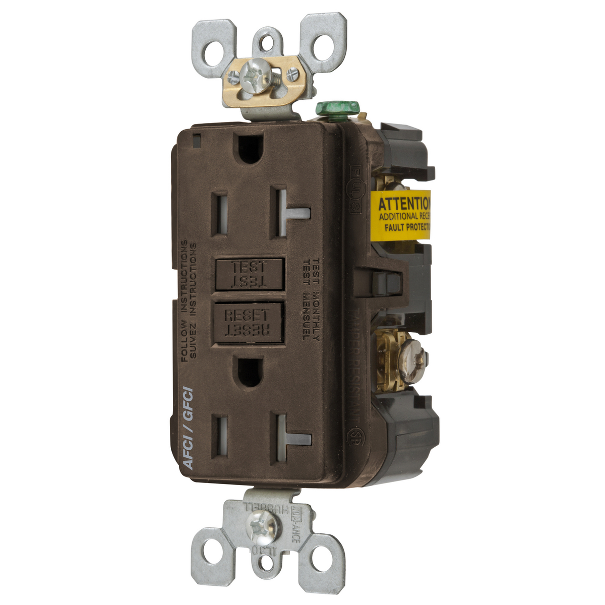 GFCI Receptacle,20A,125VAC,5-20R,Ivory HUBBELL WIRING DEVICE-KELLEMS GFRST20I 