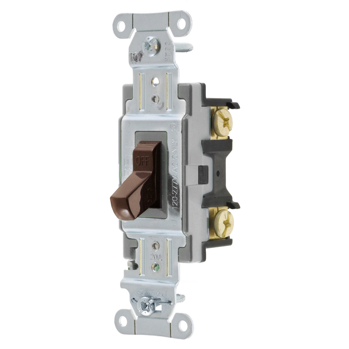 Wall Switch, 1 Pole, 20A, Brown, 120 to 277V AC, Back and Side