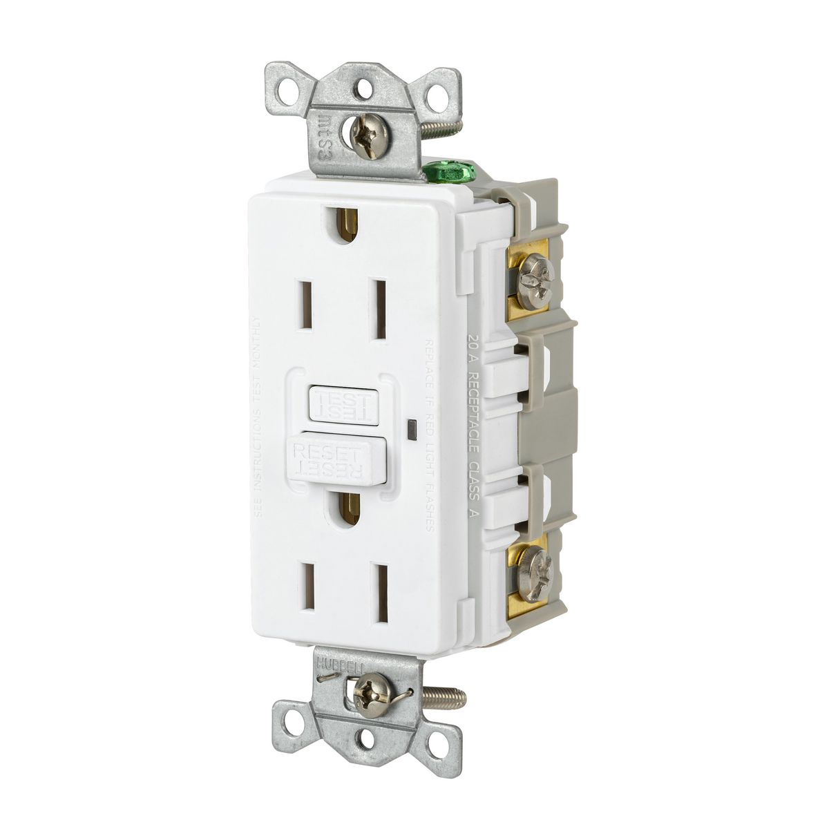 Gfci Receptacle, 15A 125V, 2-Pole 3-Wire Grounding, 5-15R, White