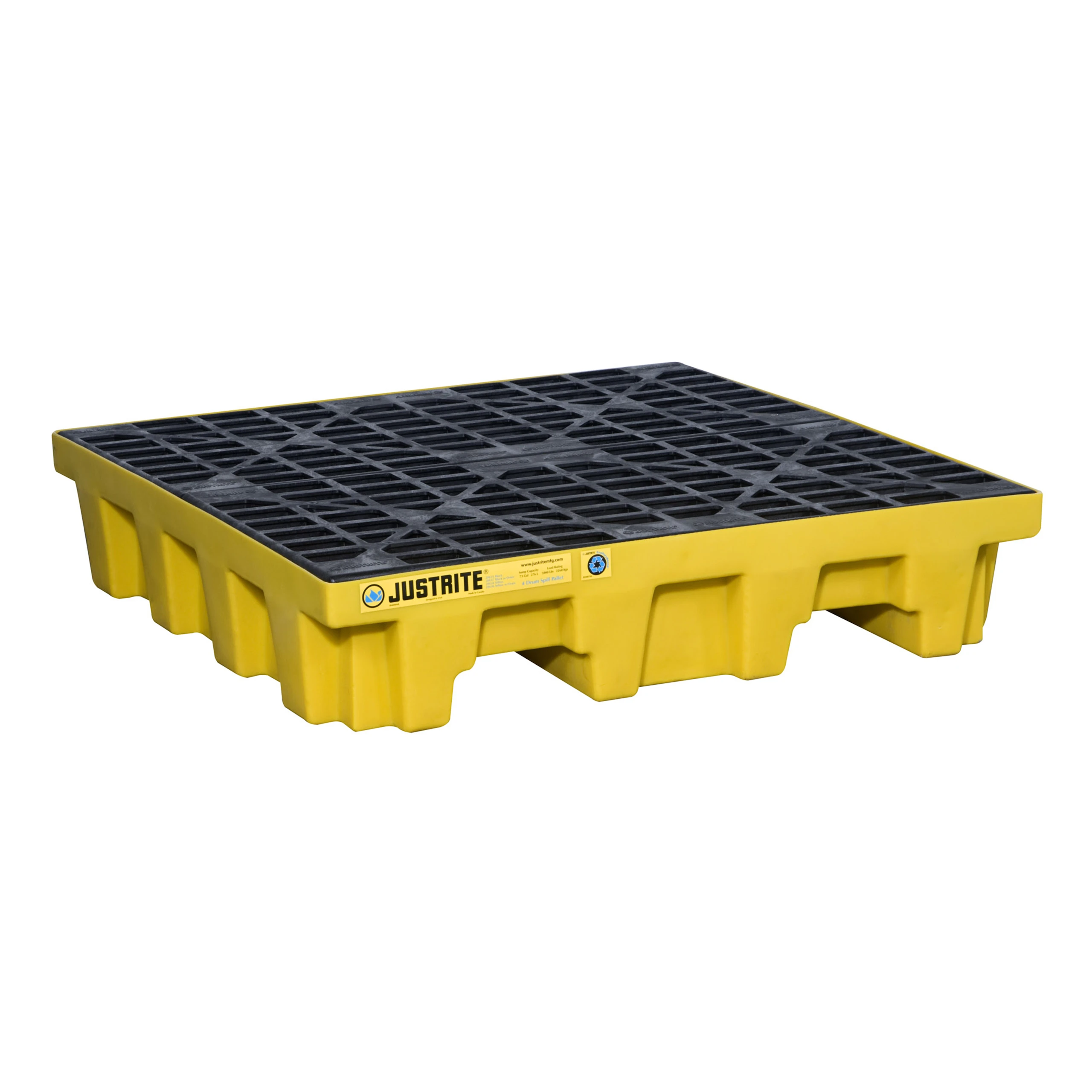 Drum Spill Containment Pallet, 4 Drums, Yellow